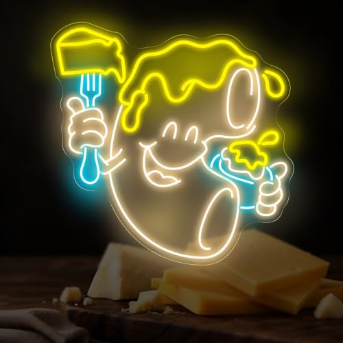 Image of Mac and Cheese Neon Sign, Macaroni Chef LED Light for Restaurant Food Truck