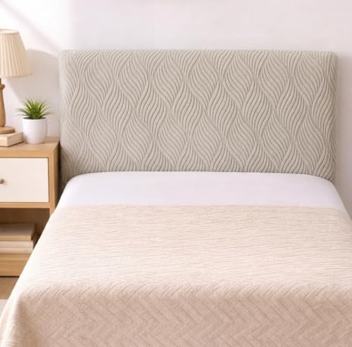 Image of HOMETHREADS Stretchable Lycra /Velvet Headboard Cover | Soft, Dust-Proof & Wrinkle-Resistant Bed Back Protector | Fits Leather, Wooden & Fabric Bedsides | for 2ft to 3.3ft Beds (Light Grey,90x65cm)