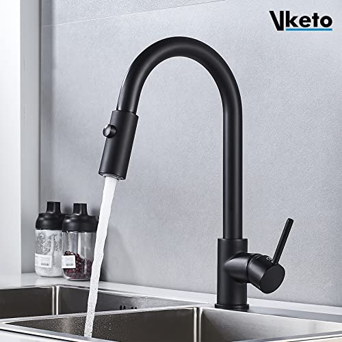 Vketo Niederdruck Armatur Küche Niederdruckarmatur Wasserhahn küchenarmatur Niederdruck mit brause Ausziehbar Schwarz - Image 3