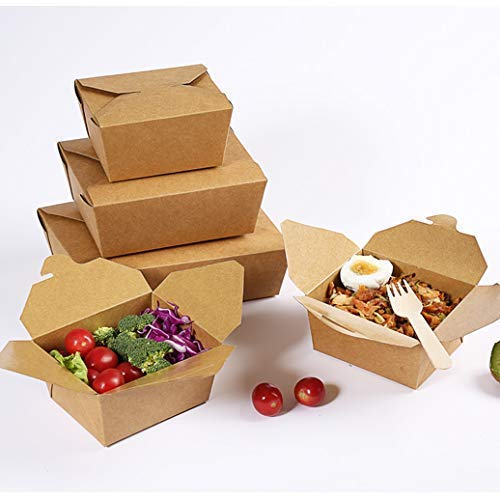 50 pcs - Paper Food Take Out Containers - 25oz - New Design with Waist Seal Band - Eco Friendly Disposable and Recyclable Kraft Paper Box - Sturdy, Leak & Grease Proof Microwavable Boxes - Thumbnail 4