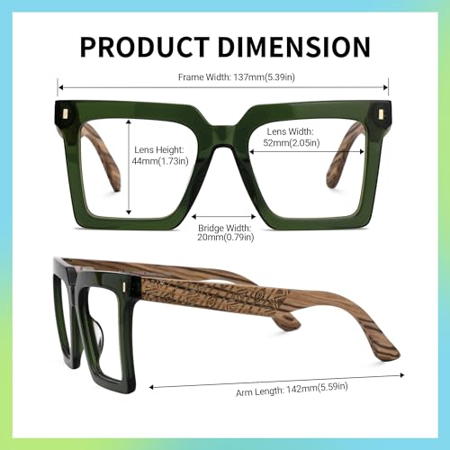 Image of Zeelool Vintage Square Wood Arm Eyeglasses Frame for Men with Non-prescription Clear Lens ZJGX320783-03 Green