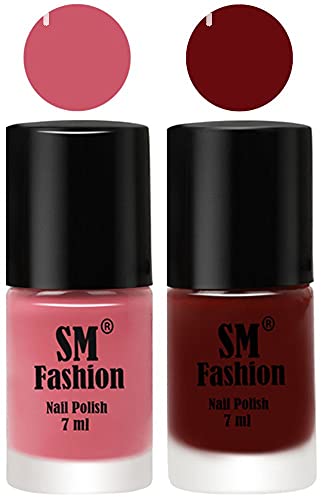 Image of Long Lasting Nail Polish | Nail Paint Combo 7 ml Each) - Set of 2 Nude Pink-Wine Red