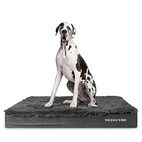 The Dogs Bed Orthopedic Memory Foam Dog Bed for XXL Dogs Waterproof Washable Cover Anti-Slip Base Calming Surface CertiPUR-Certified Foam Grey Fur 6 Inch Thick
