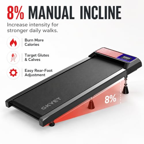 Image of Walking Pad Treadmill, 8% Incline Under Desk Treadmill for Home Office | Quiet 2.5HP motor, 265 lb capacity, 0.6-4 MPH speed, 15 x 35.4 in belt, compact for small spaces