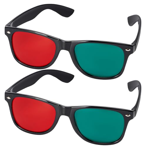 Xoeryoy 2 gafas 3D, marco negro, rojo, verde, gafas de visualización 3D para anaglifo dimensional, TV, película, DVD, juego y de entrenamiento de ambliopía
