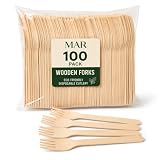 MAR Wooden Forks 100 Pack Disposable Cutlery Compostable for Parties BBQ