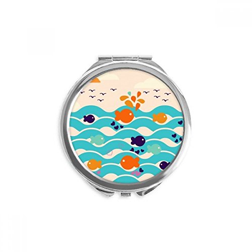 Miroir rond maquillage de poche portable imprimé vagues et nuages