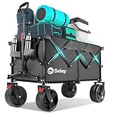 Sekey 220L Wagons Carts Foldable with Big All-Terrian Beach Wheels, Collapsible Heavy DutyWagon with Cup Holders, Extra Large Folding Wagon,Foldable Wagon for Camping, Garden, Sports. Grey