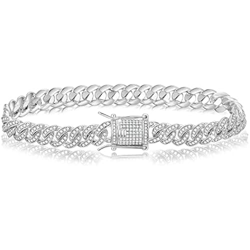 8mm Real 14K or White Gold Plated Diamond Iced Out Cuban Link Chain or Bracelet Hip Hop Miami Prong-Setting Necklace Choker for Men Women