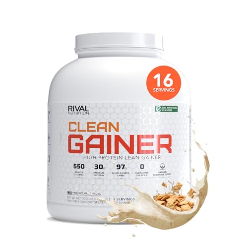 RIVAL NUTRITION Clean Gainer High-Protein Lean Gainer Powder Cinnamon Toast Cereal 5 Lb I 16 Servings with 550 Calories, 30g Protein, 97g Multi-Source Carbs I Natural Flavors, Clean Ingredients