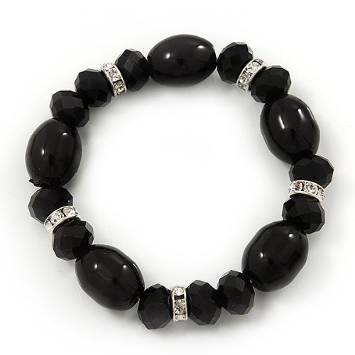 Collar de cuentas negro ajustable con pulsera flexible de vidrio 3