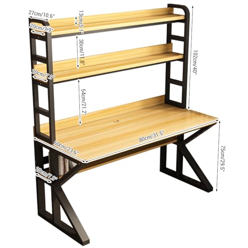 Nowoczesne biurko gamingowe z Hutch 99 cm stylowe biurko komputerowe z 3 poziomowymi półkami do przechowywania, idealne do laptopa i gier komputerowych, pisania i nauki, brązowe i białe wykończenie