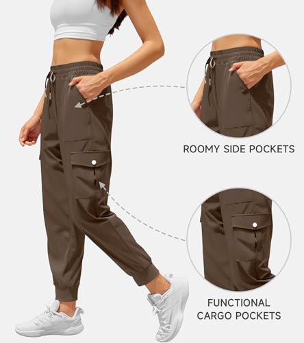 JEKAOYI Womens Cargo Pants Lightweight Hiking Tapered Joggers High Waisted Sweatpant Brown — view 3