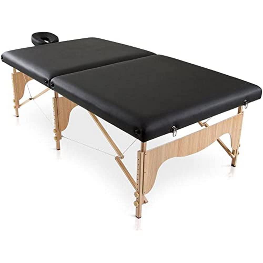 QUIRUMED Camilla Plegable de Madera, Tipo BOBATH, 200 x 107 cm, Ancho Especial, Color Negro, Polipiel, Portátil, Cabezal extraíble, Altura Regulable, hasta 180 kg