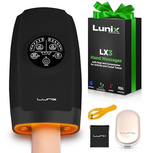 Lunix LX3 Cordless Hand Massager, Shiatsu Massage Machine with Heat and Compression 6 Levels Pressure Point Therapy for Arthritis, Pain Relief, Carpal Tunnel and Finger Numbness