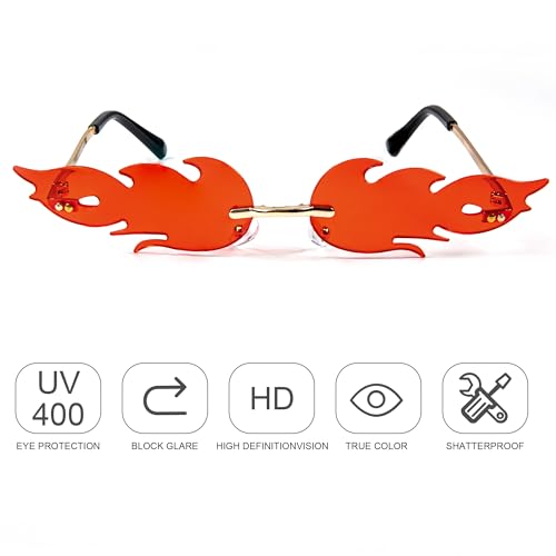 Flame Sunglasses Rimless Fire Glasses with Metal Frame - Unisex Halloween Sunglasses for Kids & Adults, Cosplay, Party Favor, Festival, Beach & Daily Fashion Eyewear4
