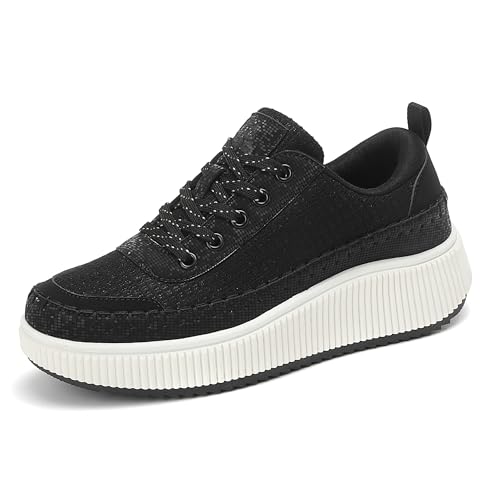 ZPAWDH Sapatilhas desportivas mulher ginásio Running sapatos de corrida respiráveis Sneakers, Preto tecido