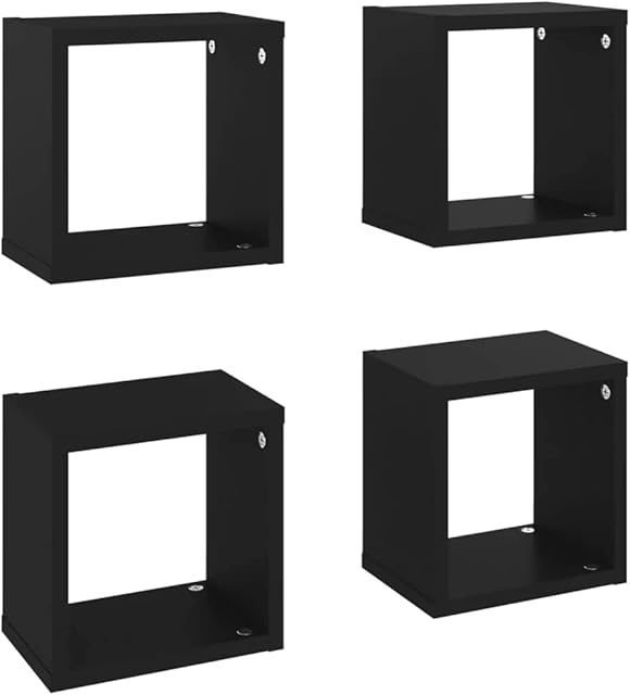 vidaXL 4x Wall Cube Shelf Home Living Room Furniture Shelving Ledges Storage Hanging Floating Shelf Wall Unit Cube Organiser Set Black