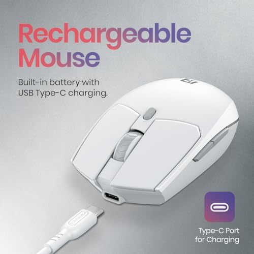 Image of Portronics Toad 36 Wireless Mouse, 2.4GHz, Rechargeable, 6 Buttons, 1600 DPI, Ergonomic Thumb Support, Universal Compatibilty, Built-in-Battery, for Windows /Mac /Android /iOS(White)