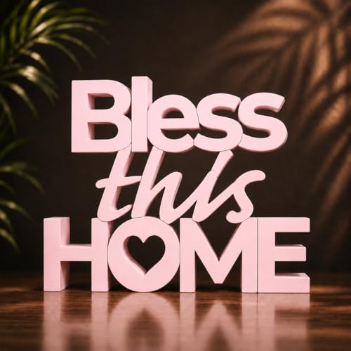 Image of Mad Masters Bless This Home Vastu Desk Decor - Aesthetic Table, Shelf & Wall Showpiece for Home Office, Business. Blessing & Friendly Gifting, Blush Pink (20.3 x 16 x 2.5 cm)