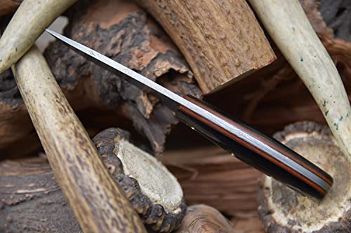 Custom Handmade Damascus Steel Knife Full Tang Quad Lanyard Hole Knife Burlap Micarta Heavy Duty 45 Degree Pancake Sheath Snug Fit (3112-M) #TOP2
