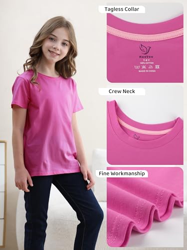 Image of HoeVou 6 Pack Girls Shirts Cotton Short Sleeve T-Shirts for Girls Kids Tees Summer Tops Clothes