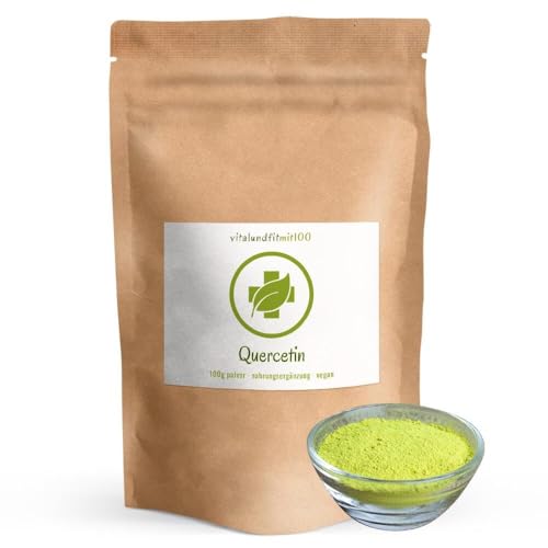 vitalundfitmit100 Quercetin 100 g Pulver - rein pflanzlich aus japanischem Schnurbaum, vegan, ohne Zusatzstoffe