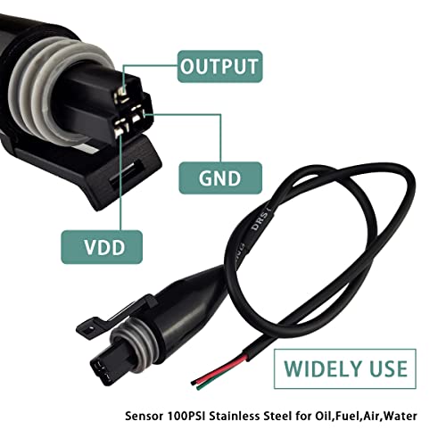 Pressure Transducer Sender Sensor With Connector, 1/8"Npt Thread Stainless Steel Fuel Pressure Sensor For Oil Fuel Air Water (100Psi) #TOP4