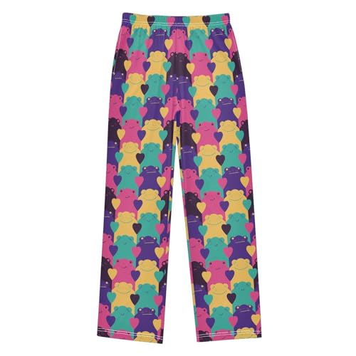 Colorful Frogs Love Heart Boys Long Pants Soft Trousers Elastic Waist Kids Lounge Bottoms with Pockets S-XL