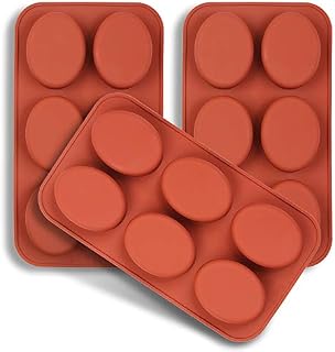 homEdge 6-Cavity Oval Silicone Mould, 3 Packs Oval Moulds for Making Handmade Soap, Chocolate, Soap Candles and Jelly-Brown