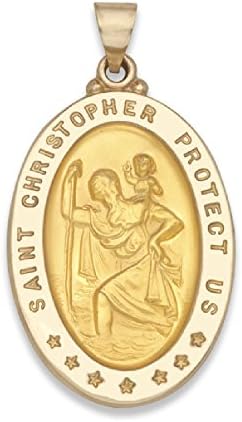 ITI Findings Genuine 14K Yellow Gold Oval Saint Christopher Medal (1" x3/4")