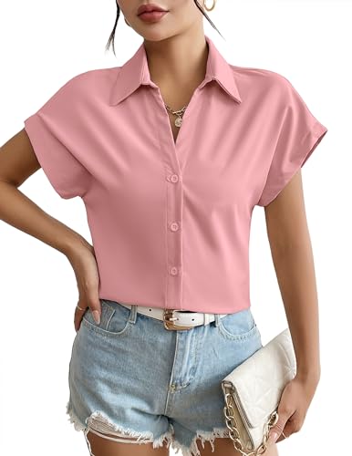 Weardear Rosa Kurzarm Damenbluse Button-down