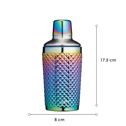 Image of BarCraft Premium Studded Glass Cocktail Shaker for thinKitchen, 300 ml, Rainbow-Pearl Iridescent Finish, Integrated Strainer, Spill-Proof Design, Ideal for Bartending at Home