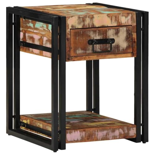 Table de chevet bois recyclé et acier, meuble rustique unique