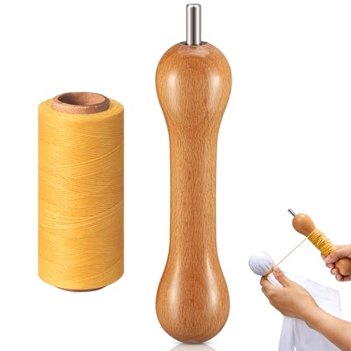 Wavwavw 2 Pcs Tie Dye Tool 1 Sinew Puller Tool for Tie Dye with Winding Sinew Pulling Device for DIY and 295 Yard White Waxed Thread Kits for Adults (Orange Thread)