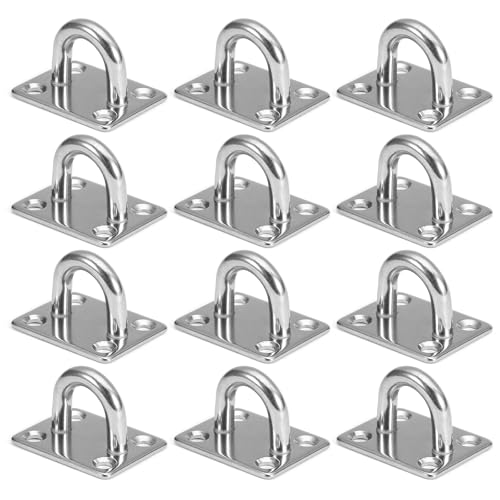 12 Stück Augplatte Edelstahl, Augplatte mit Öse, M5 Edelstahl Decksplatte Robust Ösenplatte,für Aufhängen von Gegenständen, Befestigungshaken, Wandhalterung, Sonnensegel Befestigung, Deckenhaken