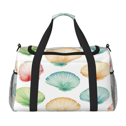 Colored Ocean Seashell Duffle Bag Travel Duffel Bags for Men Women Waterproof Gym Overnight Weekender Bag Carry on Tote Bag