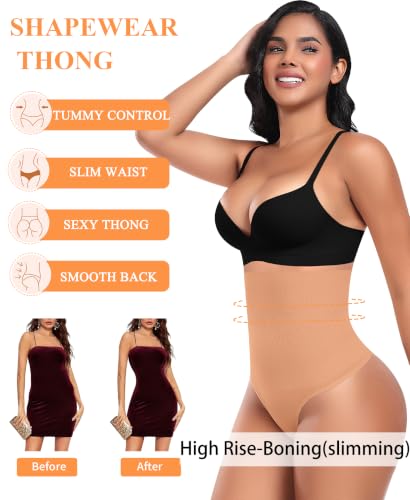 Image of Werena Tummy Control Thong Shapewear for Women High Waisted Body Shaper Panties Shaping Thong Girdle Underwear
