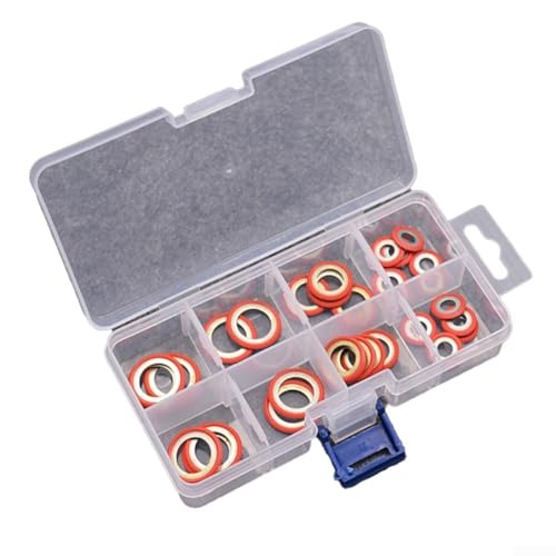 Niceminiwall Kit surtido de 30 juntas de CA con anillos cerrados para arandelas de sellado de puerto de compresor de aire acondicionado automotriz, material de aleación de alta estabilidad (rojo)