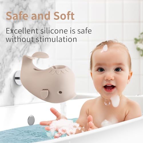 Image of Faucet Cover Bathtub Baby Spout Cover Soft,Bath Faucet Cover for Baby's and Kid's Safety (Whale Grayish Beige)