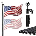 iElyiEsy Flag Poles for Outside House, 25FT Heavy Duty Aluminum Sectional Flag Pole Kit with 3x5 American Flag & Black Ball Topper for Yard House Ground Residential Commercial (Black)