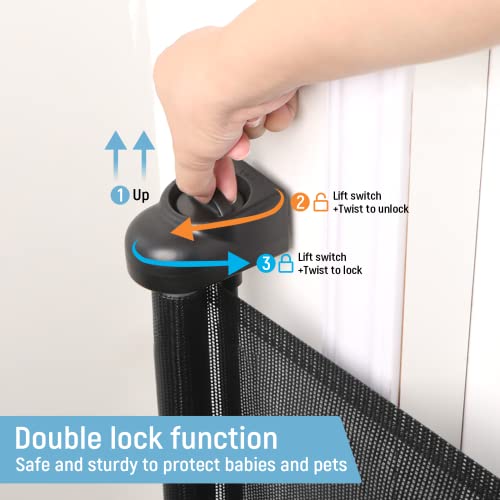 Retractable Baby Gate, Baby Gate For Stairs, Retractable Dog Gate, Baby Gate With Door 33" Tall, Extends To 55" Wide, Mesh Safety Pet Gate For Staircases, Indoors, Outdoors And Hallways, Black #TOP2