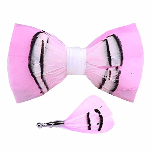 MULGULA Fashion Feather Bow Tie Necktie Peacock Pre-tied Bow Tie and Brooch Sets with Packing Box