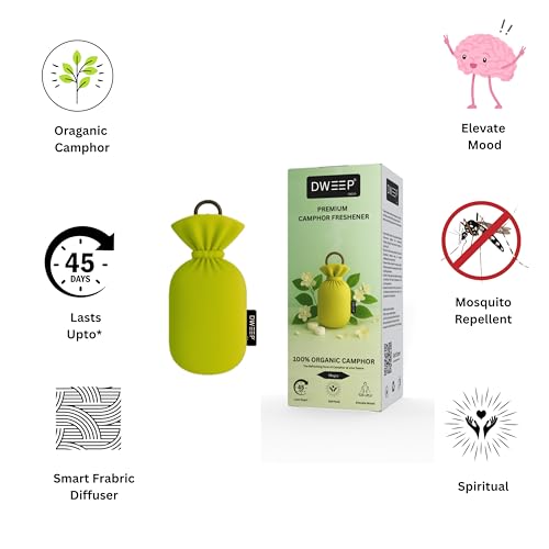 Image of Dweep Organic Camphor Air Freshener Pack of 2 | 100% Camphor Based | Long Lasting Freshener for Car, Wardrobe, Office Cabin, Travel Bag & Bathroom | Natural Odor Control (MOGRA-OUDH)