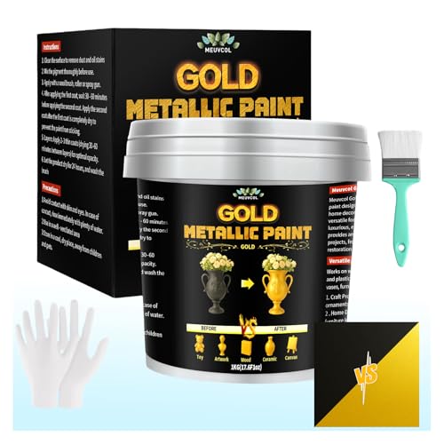 Meuvcol Gold Paint, 35 Floz Metallic Liquid Gold Leaf Paint - Non Toxic Shiny Acrylic Coating for Metal, Wood, Furniture, Clay, DIY Crafts, Artwork & Home Décor