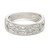 [Jeulia] シルバー リング レディース 指輪 おしゃれ シンプル キュービックジルコニア 金属アレルギー対応 ミルグレイン ラウンドカット バンドリング 専用ボックスつき 誕生日 ホワイトデー プレゼント ギフト (Silver, 14) (シルバー, 16)