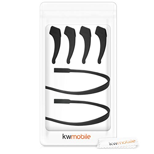 kwmobile Crochets d'oreille lunettes - Lot de 4x crochet d'oreille et 2x sangle pour lunettes en silicone antidérapant - noir - Image 8