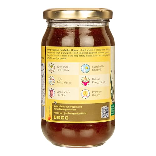 Image of Shiva Organic Raw Eucalyptus Honey 500g | 100% Pure NMR Tested | Raw and Unprocessed