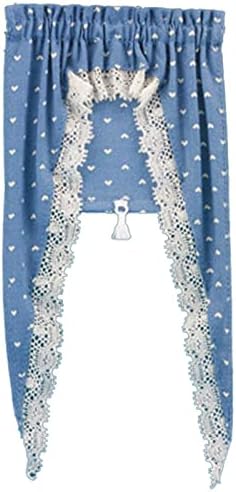 Melody Jane Dolls Houses Blue Tiffany Heart Curtains Miniature Window Accessory