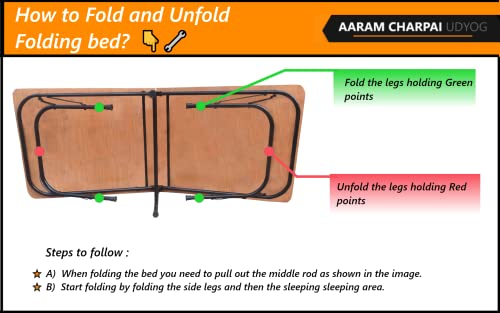 Image of Plywood Folding Bed Cot for Sleeping Space Saving Heavy Metal Frame| Portable | Multipurpose | Lightweight (Brown) (Round, 2.5X6 ft or 30X72 inch)